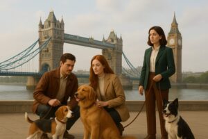 British dog owners with their pets in UK using premium leather collars and leashes from Leatherific, highlighting why UK pet lovers trust Leatherific for stylish and durable dog accessories